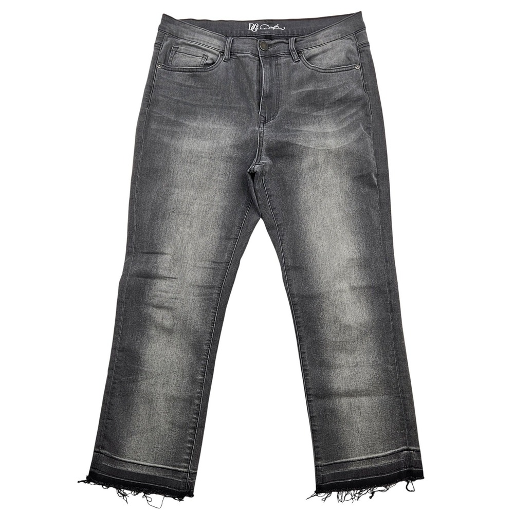 DG2 Diane Gilman Grey New Classic Stretch Straight Leg Frayed Hem Jeans Size‎ 14